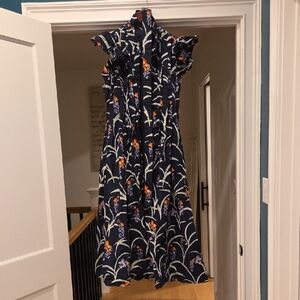 Anthropologie Blue and White Sleeveless Maxi Dress Mock Neck